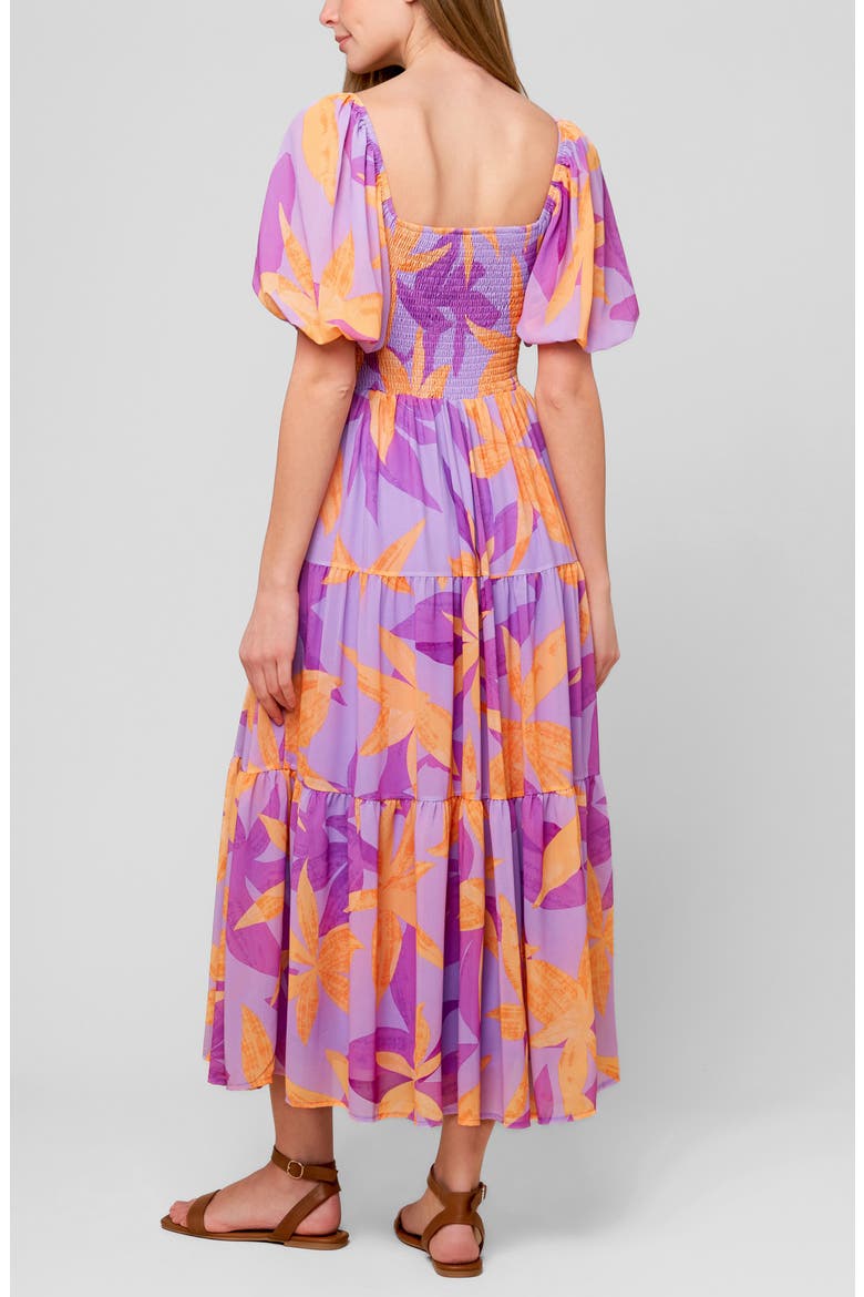Puff Sleeve Tiered Maxi Dress, Alternate, color, LAVENDER ORANGE