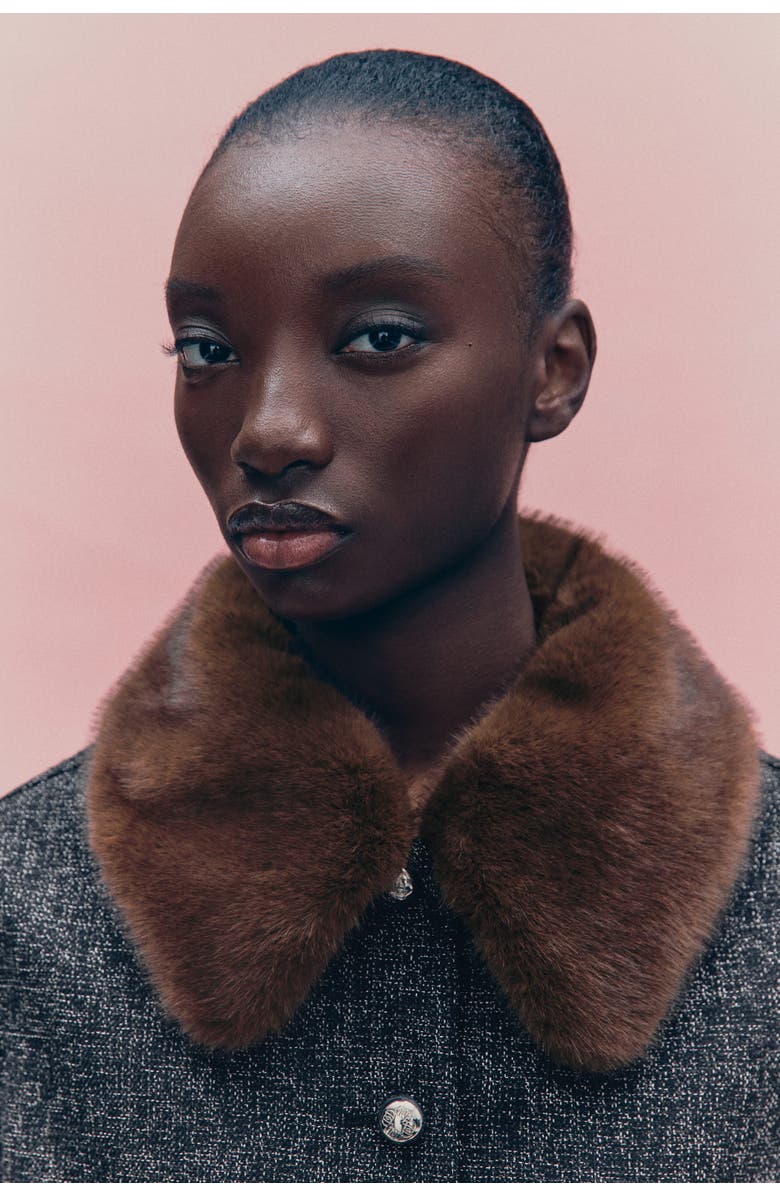 H&M Collared Bouclé Jacket, Alternate, color, Black Melange