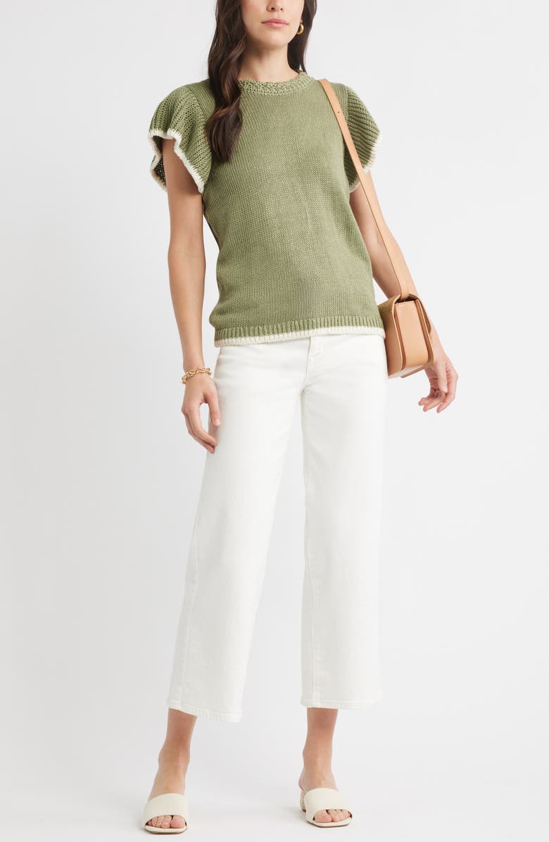 Caslon<sup>®</sup> Flutter Sleeve Linen & Cotton Sweater, Alternate, color, Olive Acorn