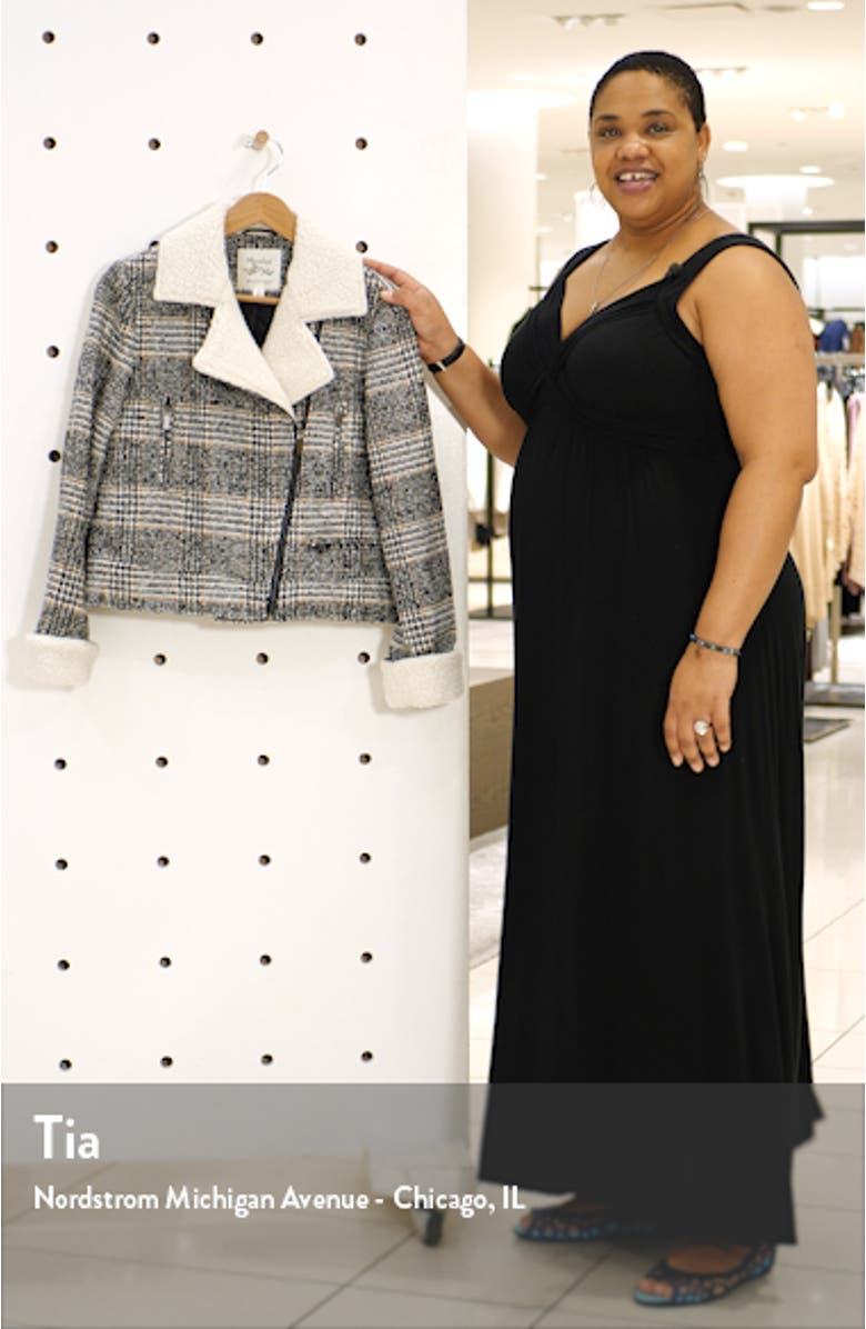 Faux Shearling Plaid Moto Jacket, sales video thumbnail