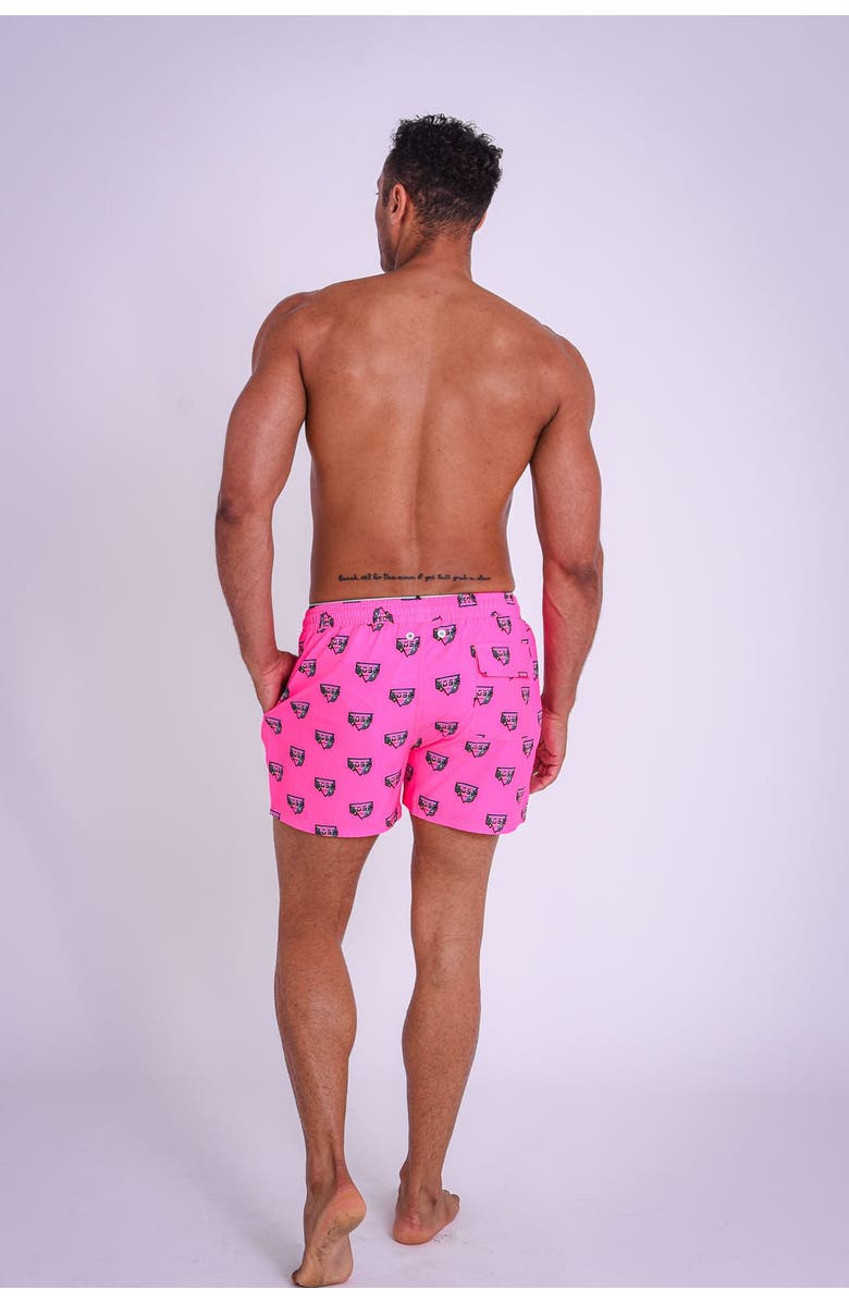 OOSC Baewatch Neon Pink Men's Swim Shorts, Alternate, color, Pink