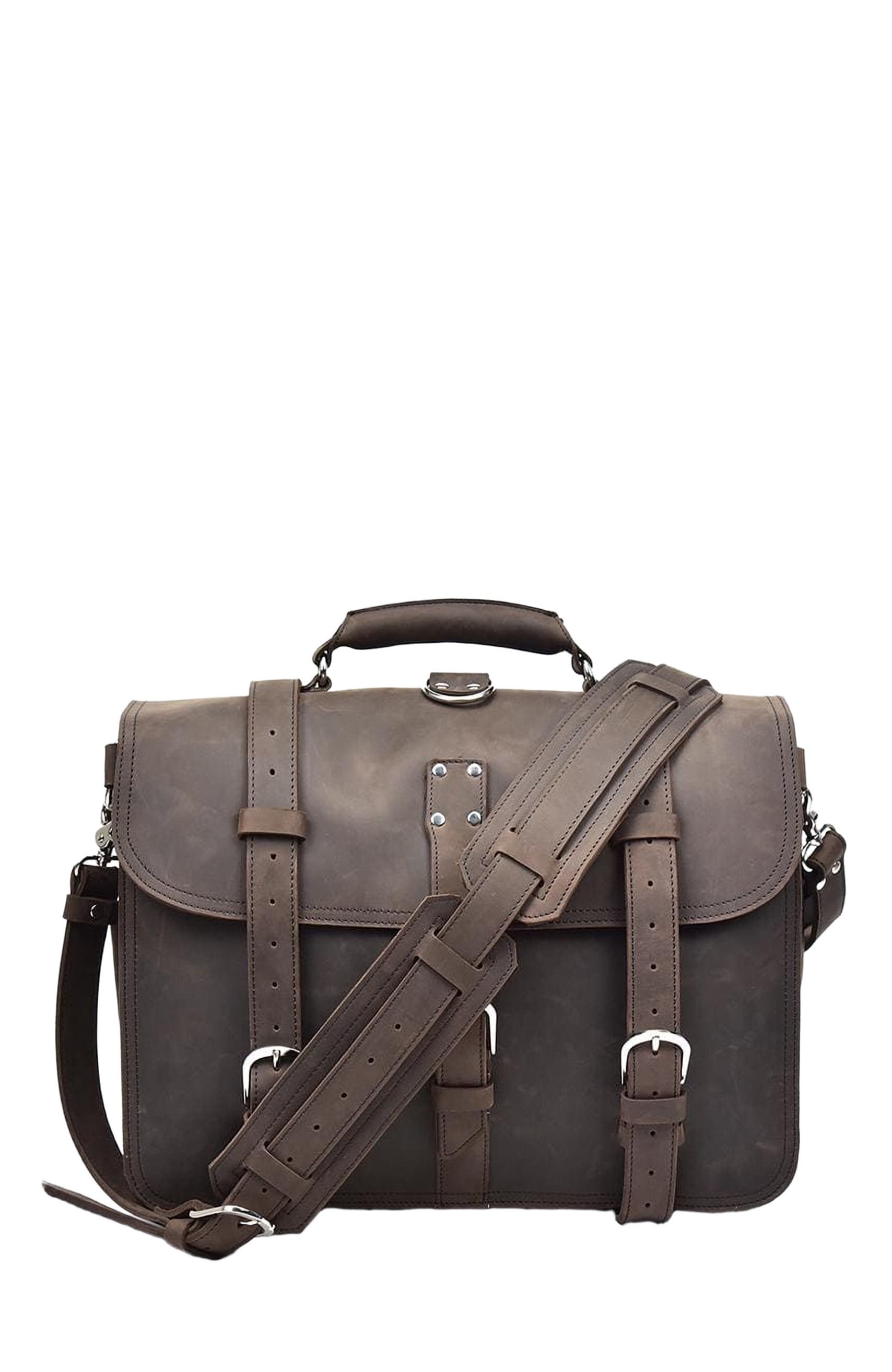 STEEL HORSE LEATHER The Gustav Messenger Bag | Large Capacity Vintage Leather Messenger Bag, Alternate, color, Dark Brown