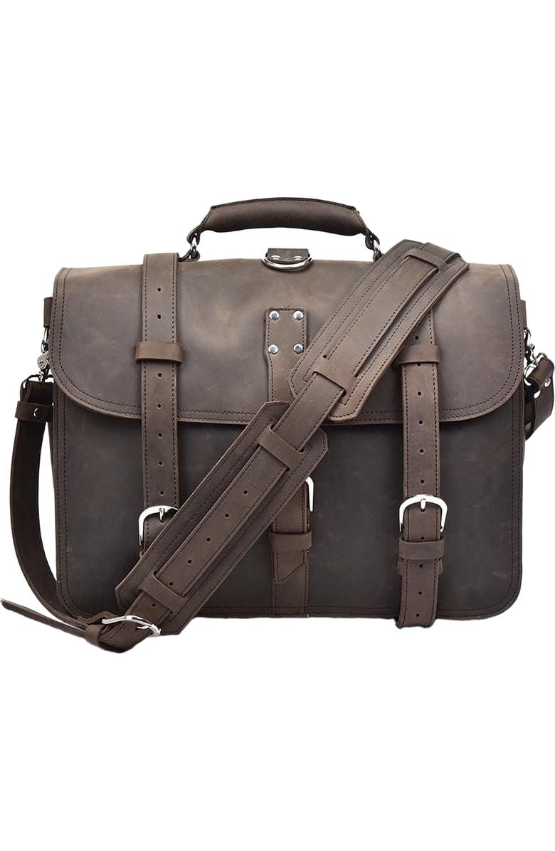 STEEL HORSE LEATHER The Gustav Messenger Bag | Large Capacity Vintage Leather Messenger Bag, Alternate, color, Dark Brown
