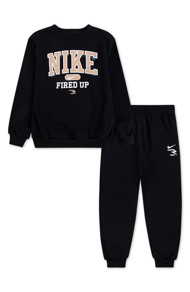3 Brand Kids' Collegiate Fired Up Sweatshirt & Pants Set, Main, color, Black
