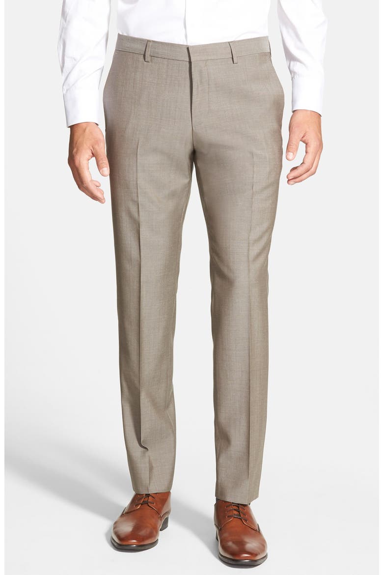Genesis Flat Front Slim Fit Solid Wool Trousers, Main, color, MEDIUM BROWN