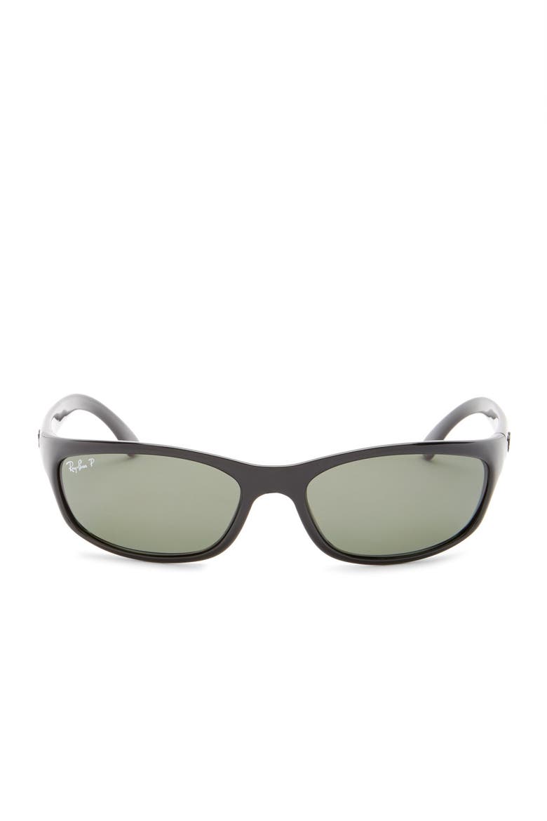 57mm Pillow Polarized Rectangle Sunglasses, Alternate, color, BLACK