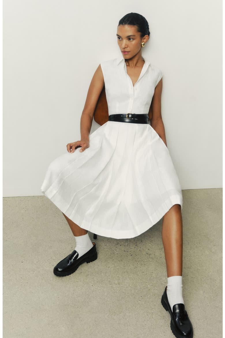 Prim Sleeveless Linen Shirtdress, Alternate, color, WHITE