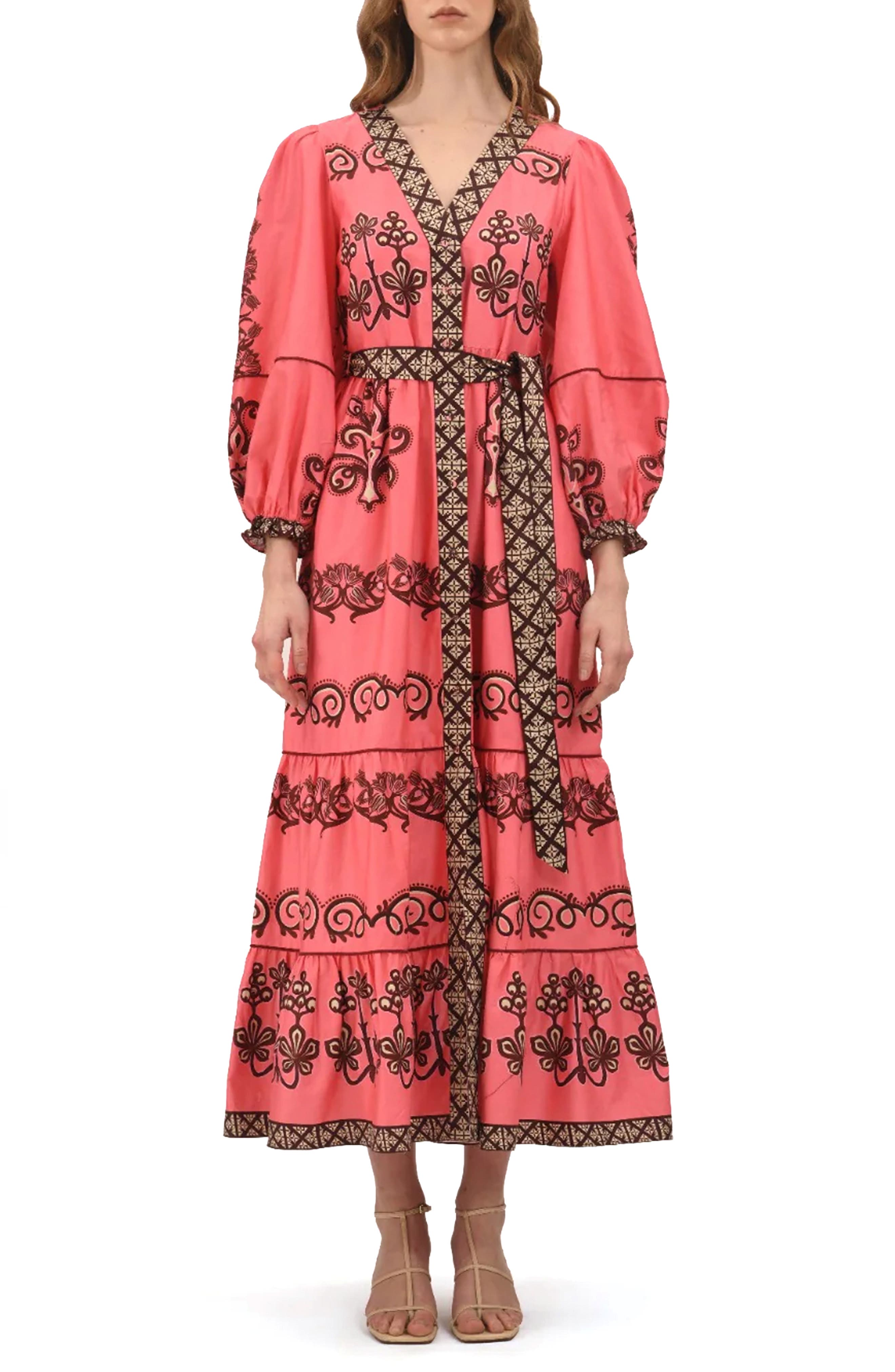 Celina Moon Myrna Floral Long Sleeve Cotton Maxi Dress