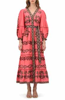 Celina Moon Myrna Floral Long Sleeve Cotton Maxi Dress