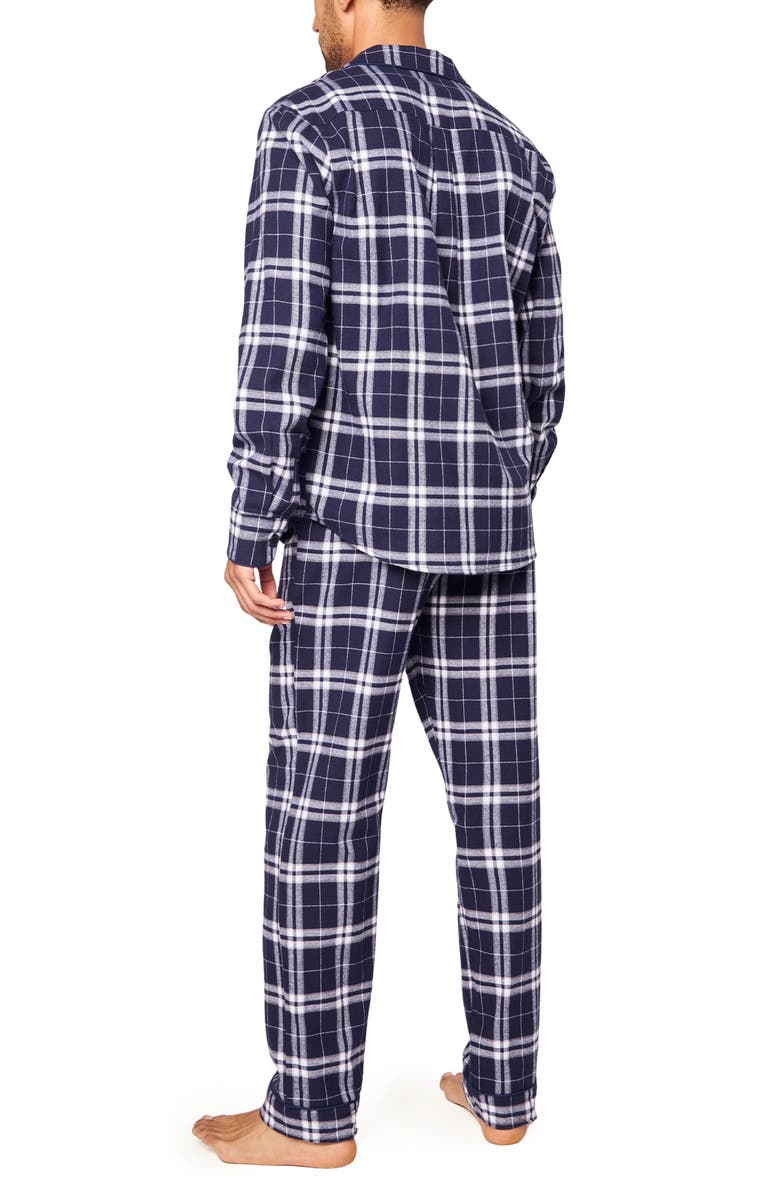 Petite Plume Plaid Cotton Flannel Pajamas, Alternate, color, Navy