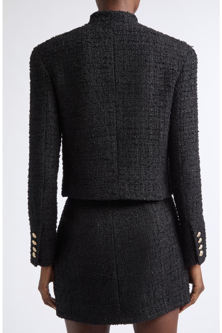Crop Double Breasted Cotton Blend Tweed Jacket, Alternate, color, 0PA BLACK