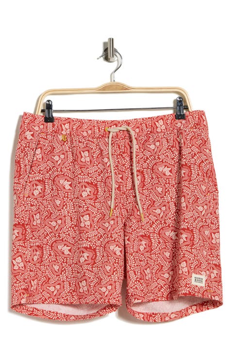 Leafy Floral Print Swim Trunks