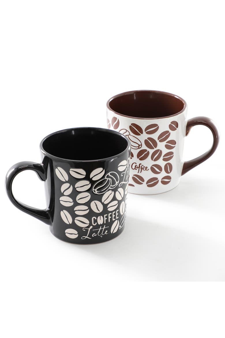 Vintage Brew 2 Piece 18 Ounce Coffee Bean Stoneware Mug Set, Alternate, color, Brown