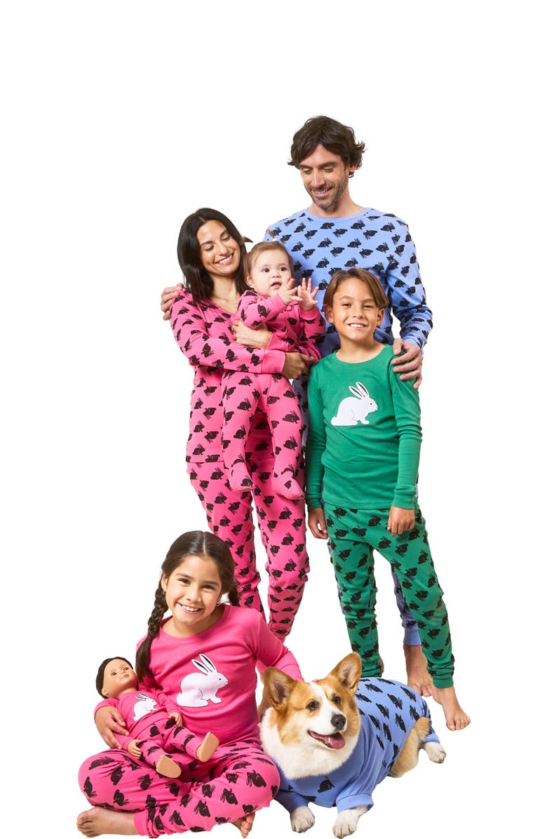 Leveret Footed Cotton Easter Matching Family Pajamas, Bunny Prints, Alternate, color, Bunny Green