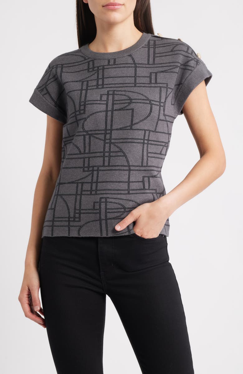 ZOE AND CLAIRE Cap Sleeve Jacquard Sweater, Main, color, 