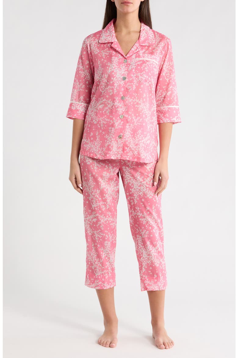 Cheri Blossom Cotton Sateen Crop Pajamas, Main, color, PINK LEMONADE