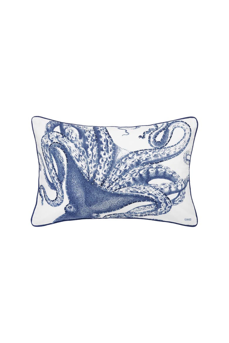 Blue Octopus Lumbar Accent Throw Pillow 14" x 22", Main, color, White