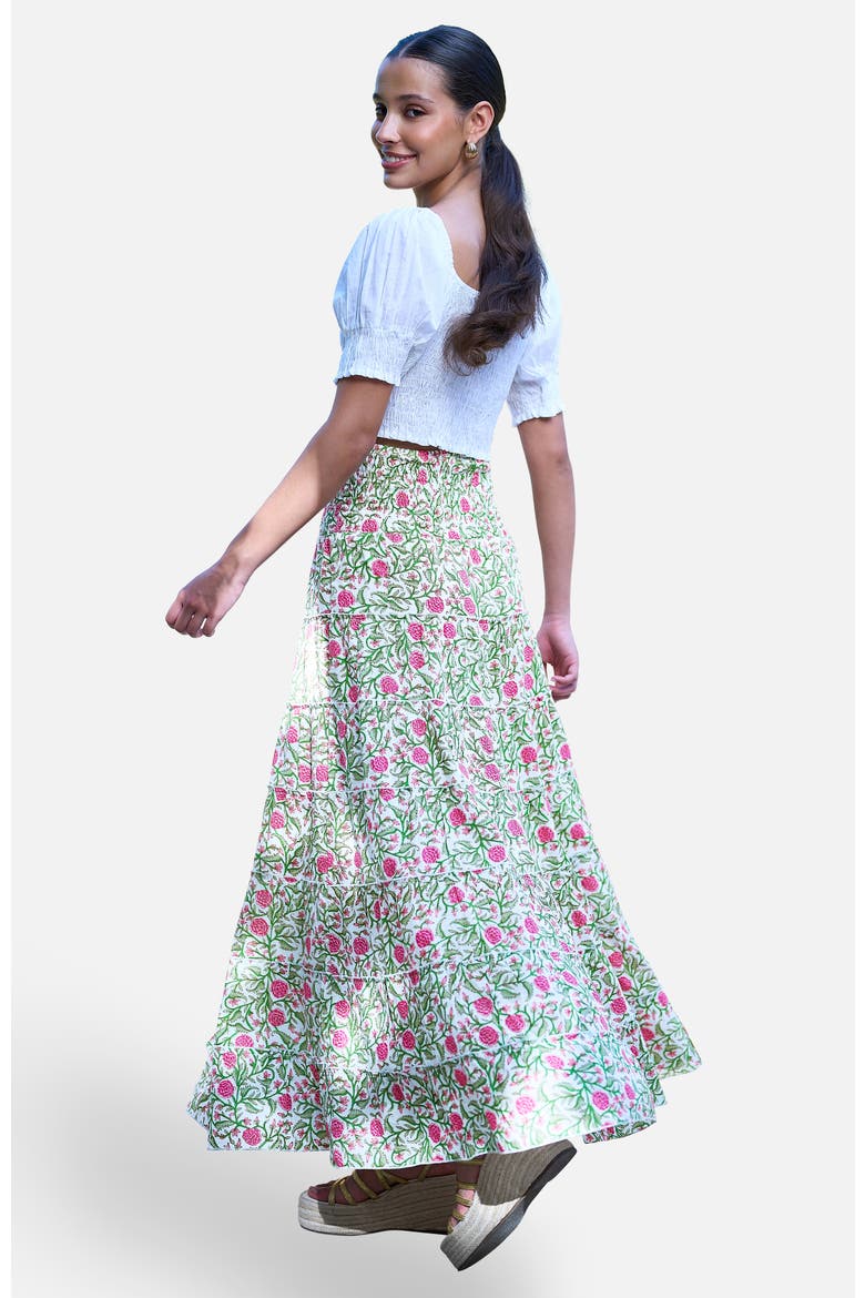 Boho Print Cotton Floral Maxi Skirt, Alternate, color, White
