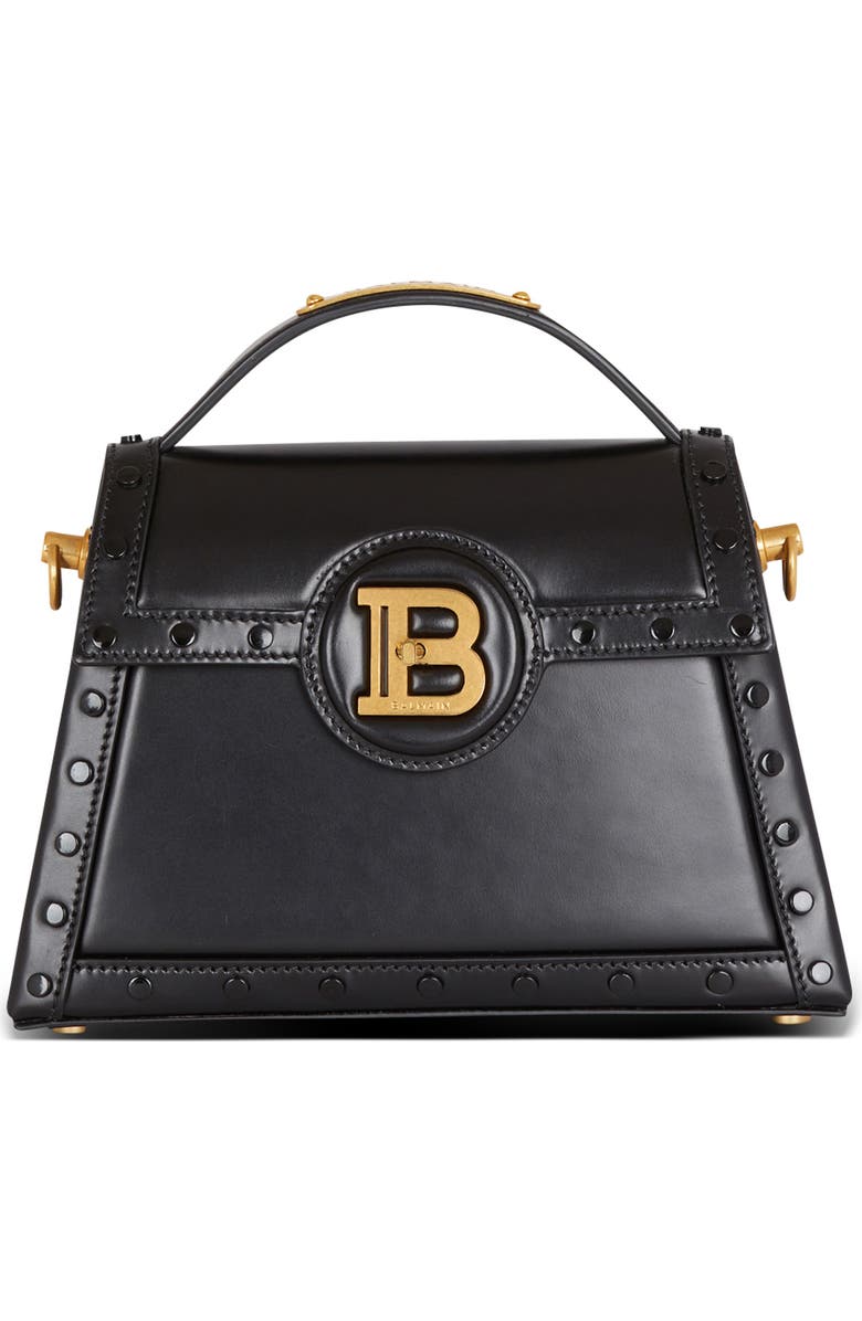 Balmain B-Buzz Dynasty Glazed Leather Top Handle Bag, Main, color,