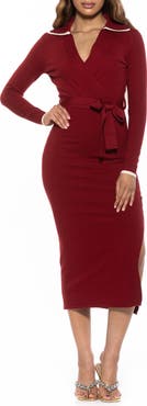 Alexia Admor Tatiana Johnny Collar Knit Midi Dress