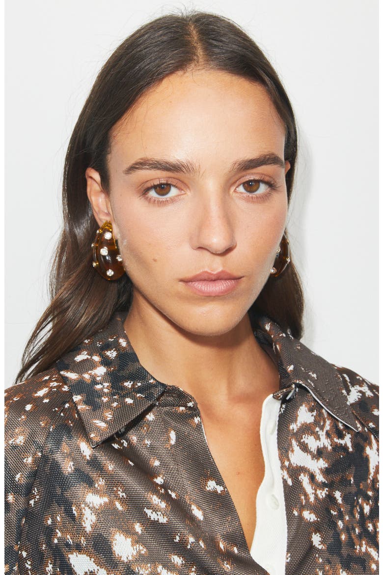 Pierced Earrings, Alternate, color, BROWN / CRYSTAL