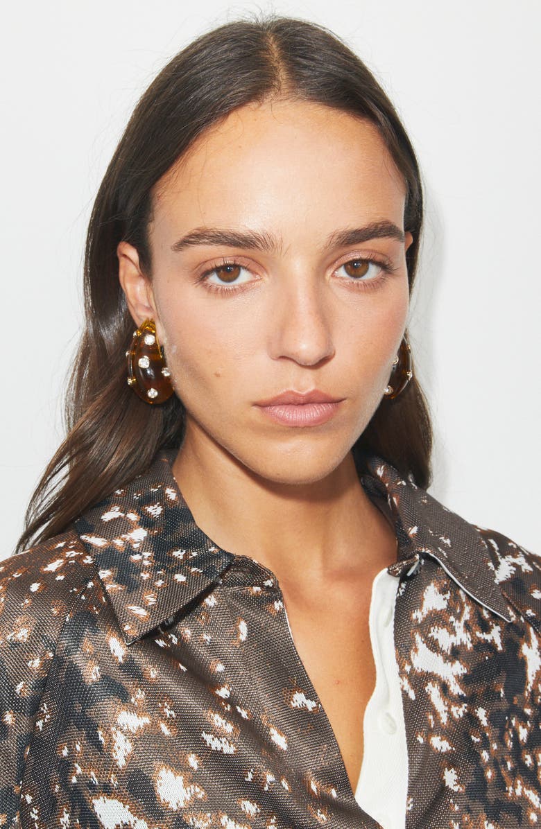 Tory Burch Pierced Earrings, Alternate, color, Brown / Crystal