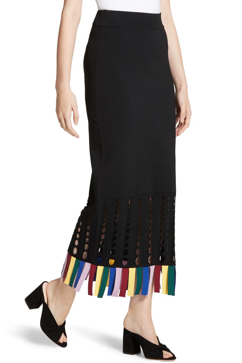 Garage Rainbow Fringe Maxi Skirt, Alternate, color, BLACK/ RAINBOW