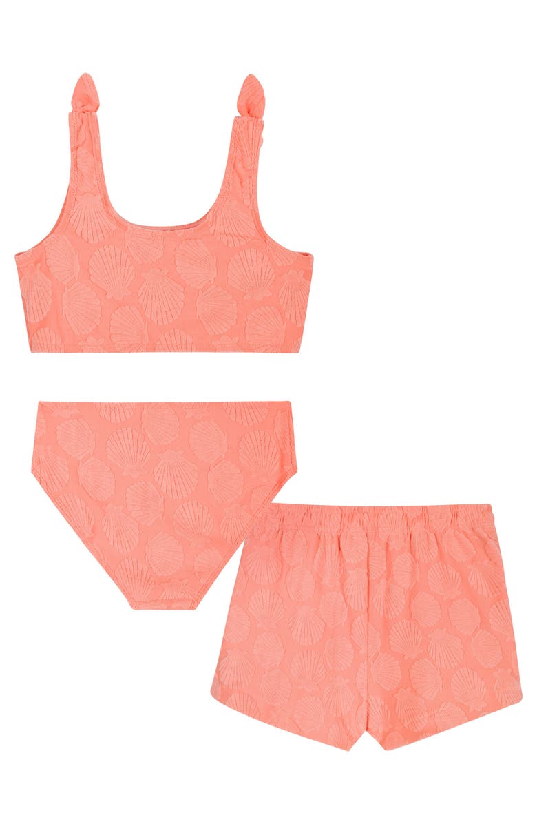 Andy & Evan Kids' Jacquard Terry Two-Piece Swimsuit & Cover-Up Shorts Set, Alternate, color, Orange Coral