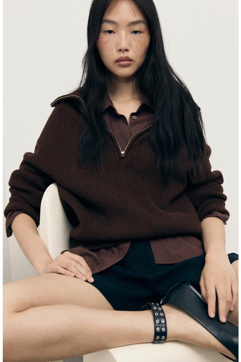 Half Zip Sweater, Alternate, color, CHOCOLATE