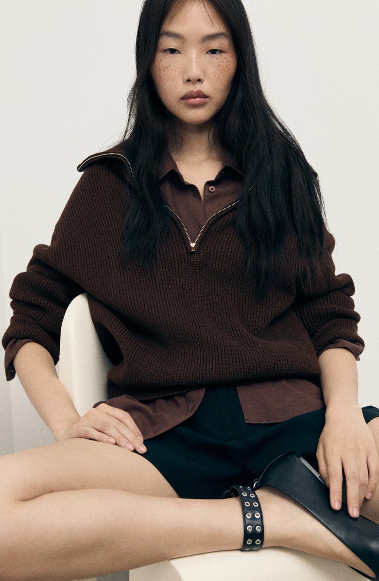 MANGO Half Zip Sweater, Alternate, color, Chocolate