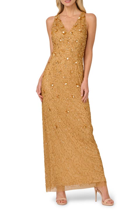 Beaded Sleeveless Column Gown