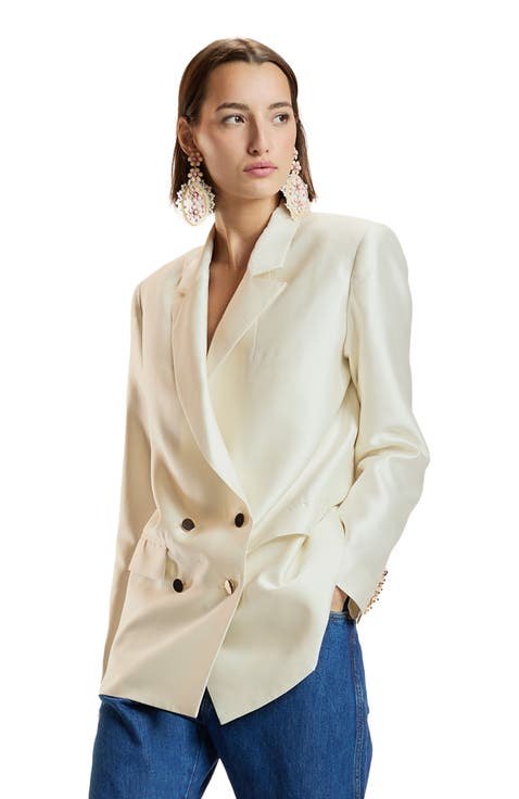 Silk Wool Double Breasted Blazer