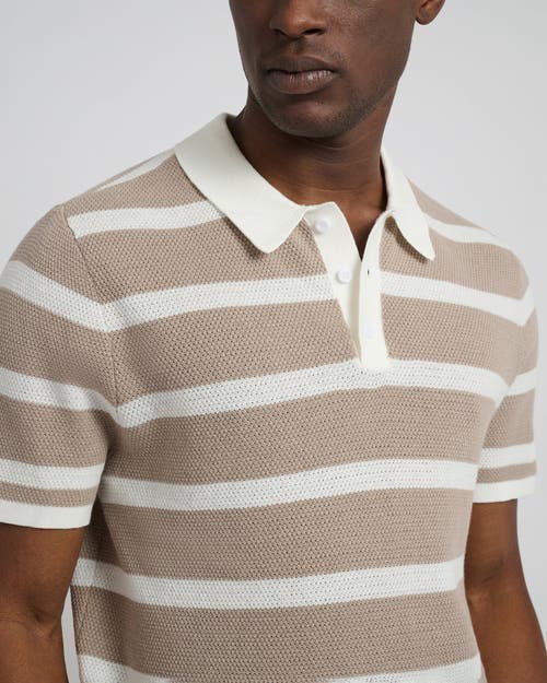 Onia Cotton Textured Knit Polo In Tan/white