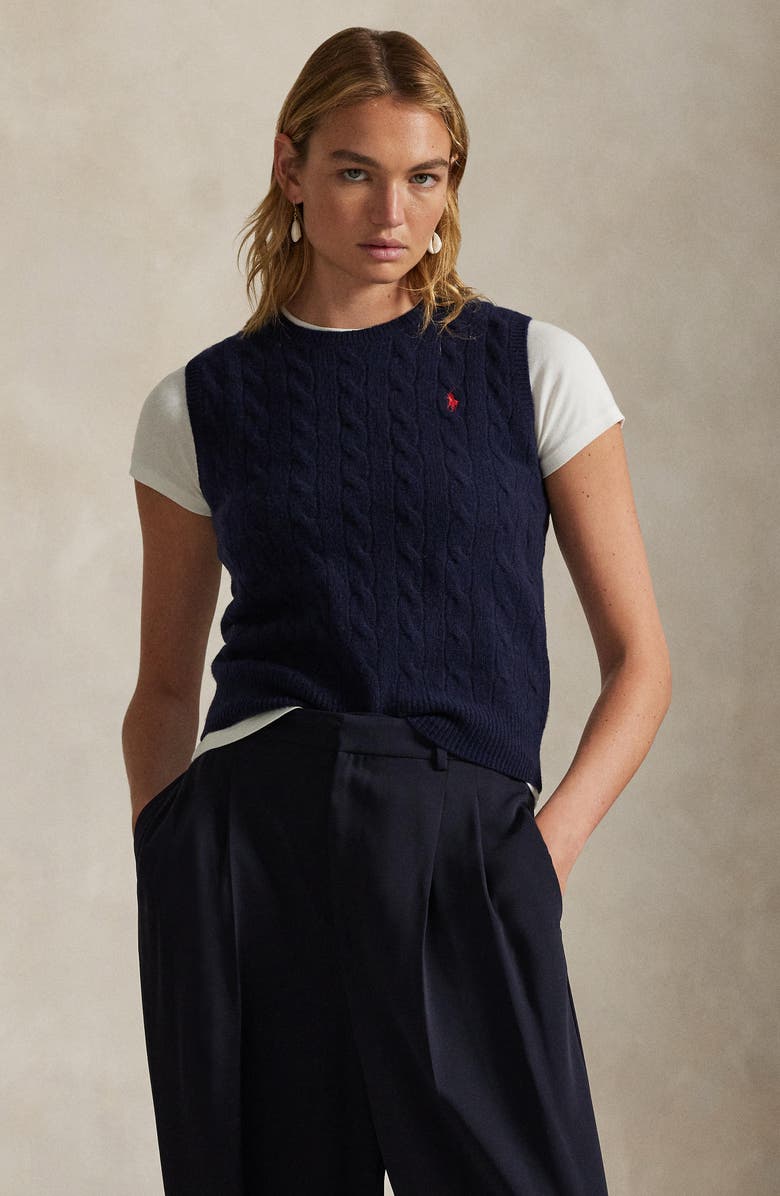 Polo Ralph Lauren Wool & Cashmere Cable Vest, Alternate, color, Hunter Navy