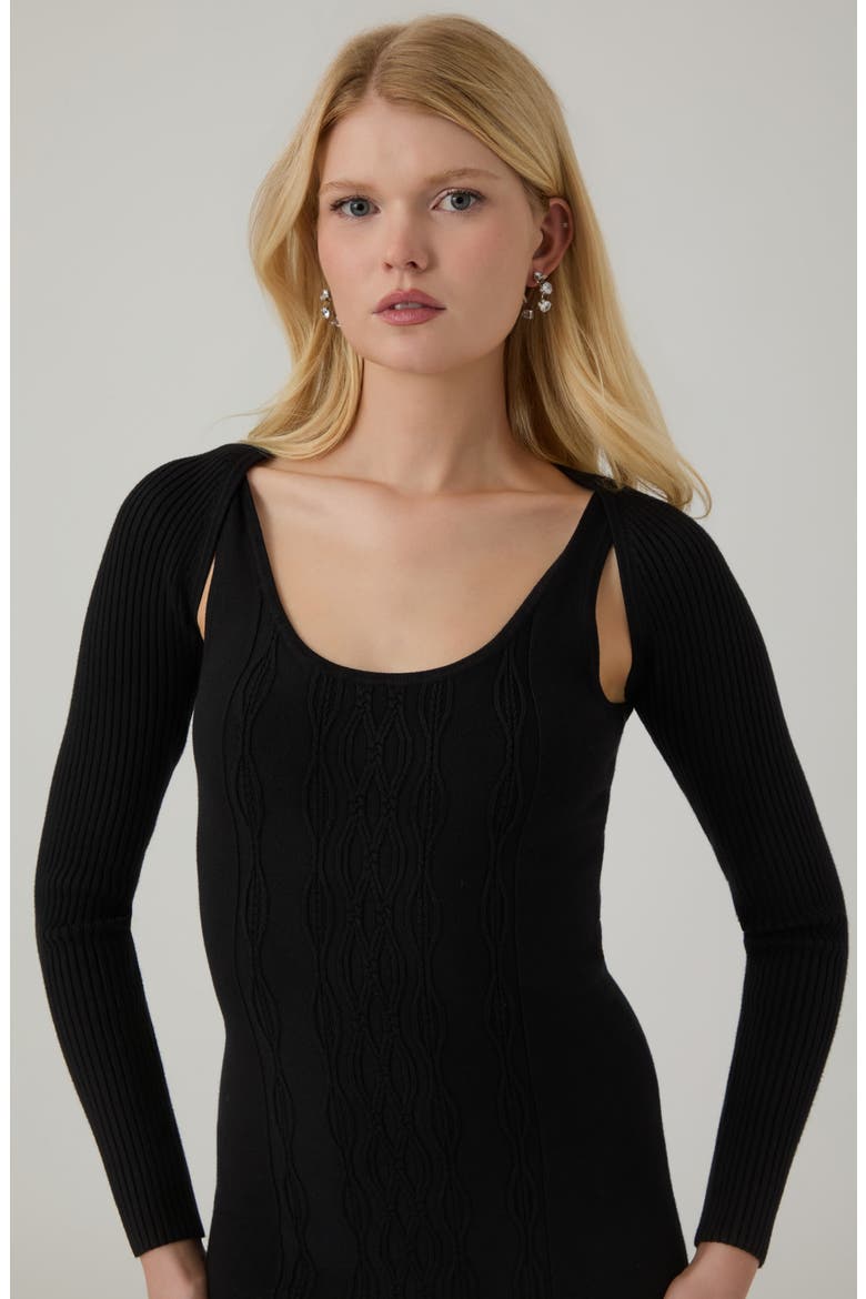 Yuki Cable Long Sleeve Dress, Alternate, color, JBLACK-BLACK
