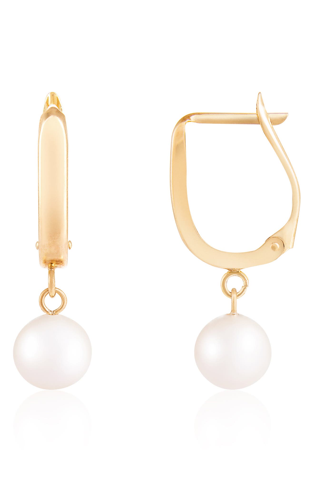 SPLENDID PEARLS 14K Gold Freshwater Pearl Hoop Earrings