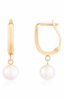 SPLENDID PEARLS 14K Gold Freshwater Pearl Hoop Earrings