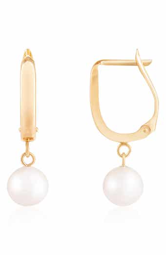 SPLENDID PEARLS 14K Gold Freshwater Pearl Hoop Earrings