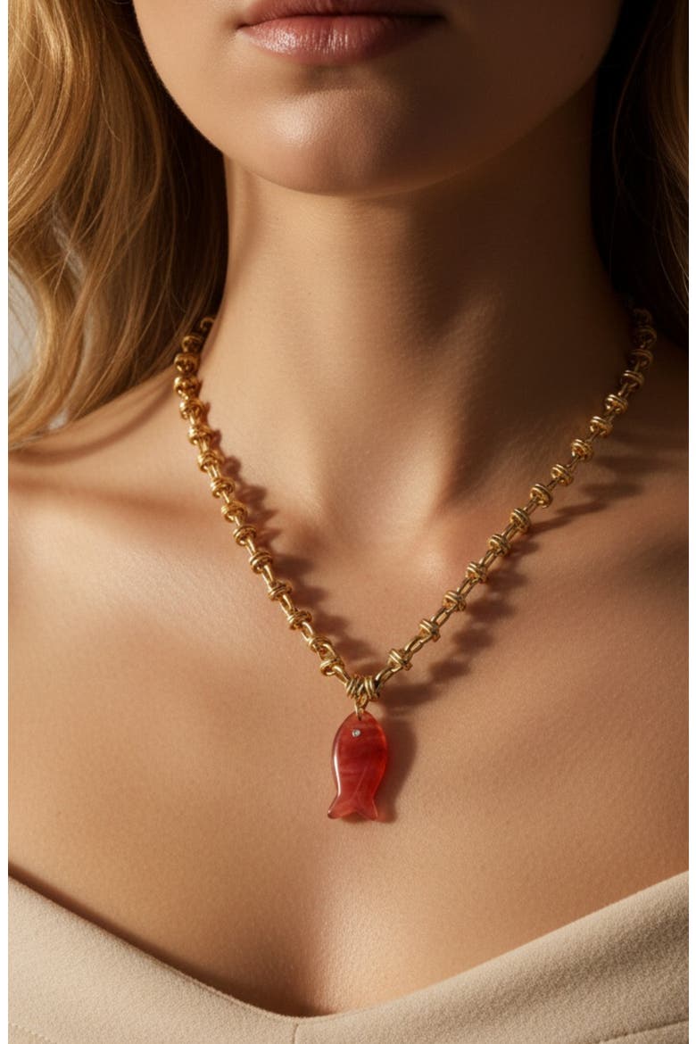 Pisces Pendant Necklace, Alternate, color, PINK/ GOLD