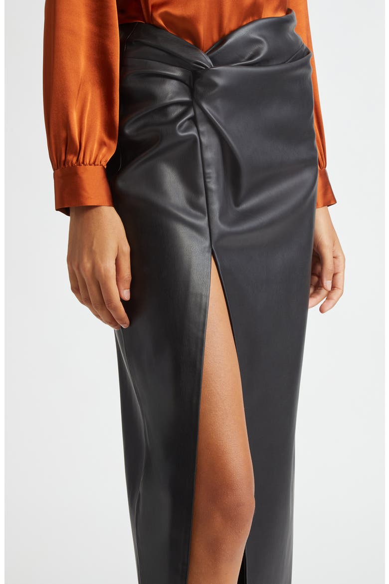 Lilou Twist Front Faux Leather Skirt, Alternate, color, BLACK