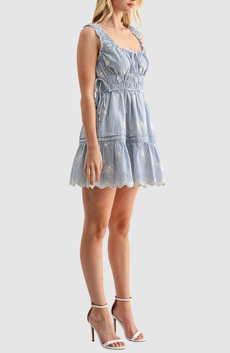 Lush Embroidered Stripe Fit & Flare Minidress, Alternate, color, Blue White