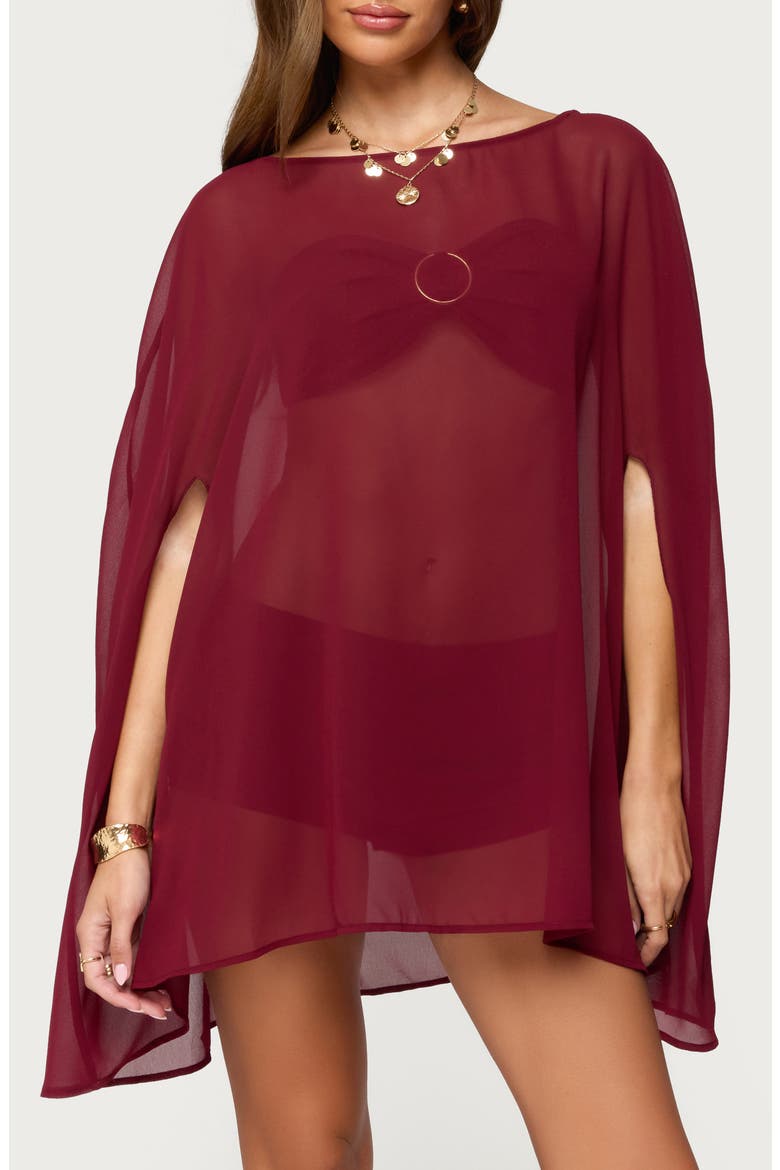 Mckenzie Sheer Chiffon Poncho, Main, color, BURGUNDY
