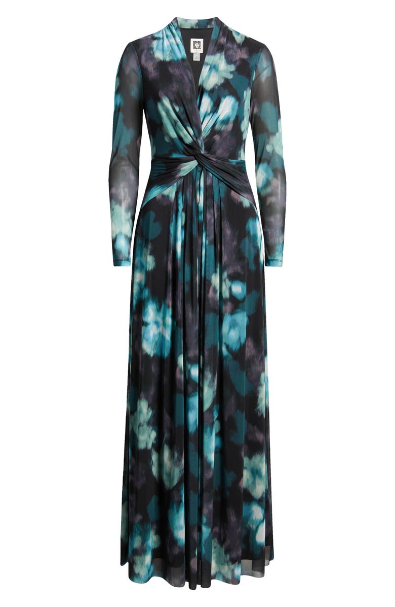 Anne Klein Twist Front Long Sleeve Maxi Dress, Alternate, color, Anne Black Multi