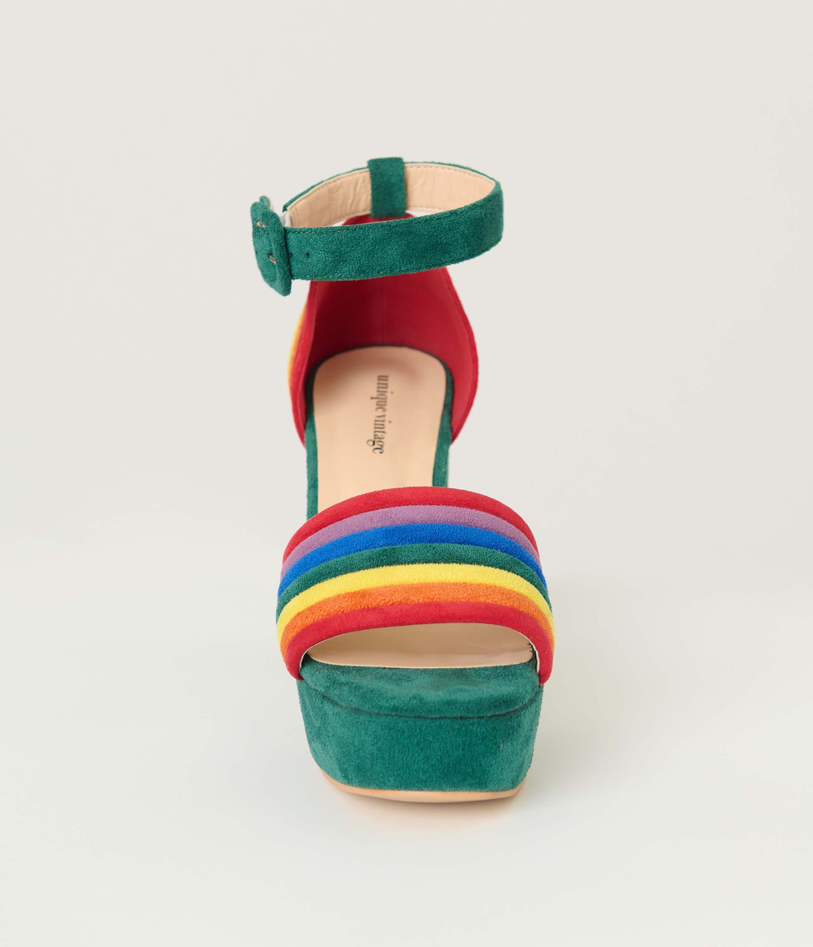 Unique Vintage Suede Peep Toe Pumps, Alternate, color, Green Rainbow