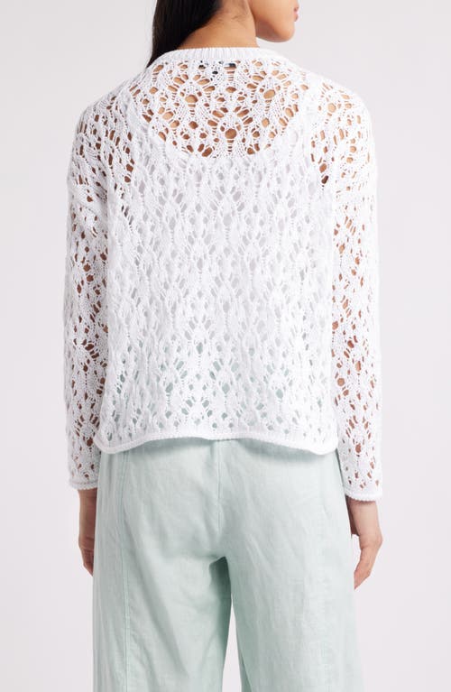 Eileen Fisher Crewneck Open-knit Organic Cotton Sweater In White
