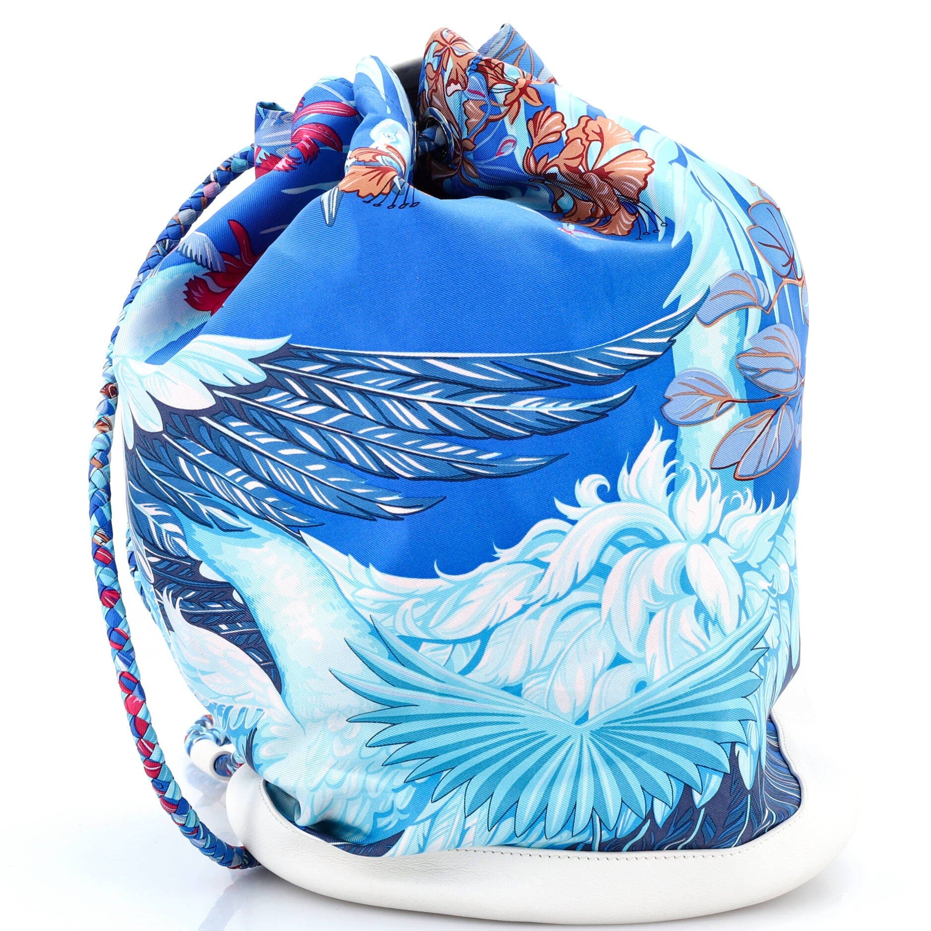 Soie Cool Handbag Printed Silk and Calfskin Medium, Main, color, Blue