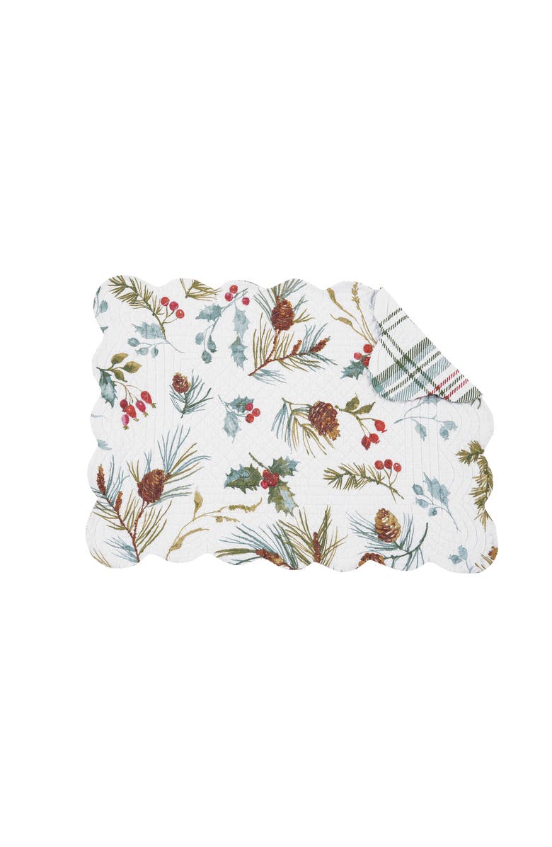 C&F Home Edith Quilted Reversible Holly Botanical Placemats Set of 6, 13" x 19", Main, color, White