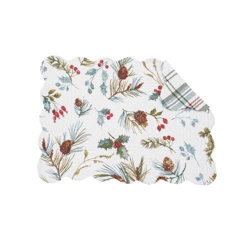 Edith Quilted Reversible Holly Botanical Placemats Set of 6, 13" x 19"