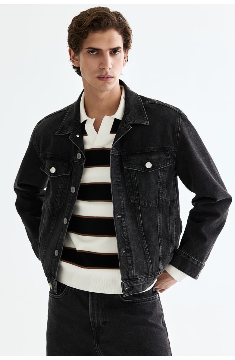 H&M Denim Trucker Jacket, Alternate, color, Black