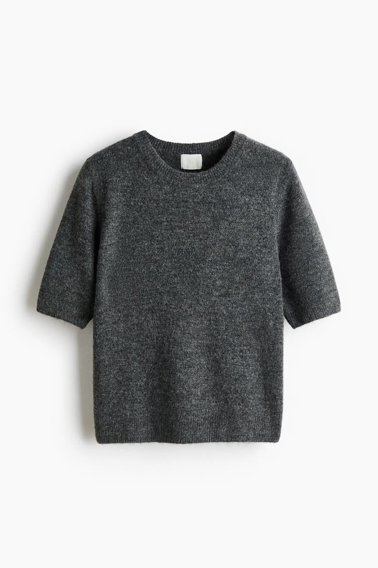 Fine-knit T-shirt, Alternate, color, Dark gray melange